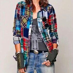 WE THE FREE by FREE PEOPLE Lost in Plaid Patchwork Flannel Shirt XS
